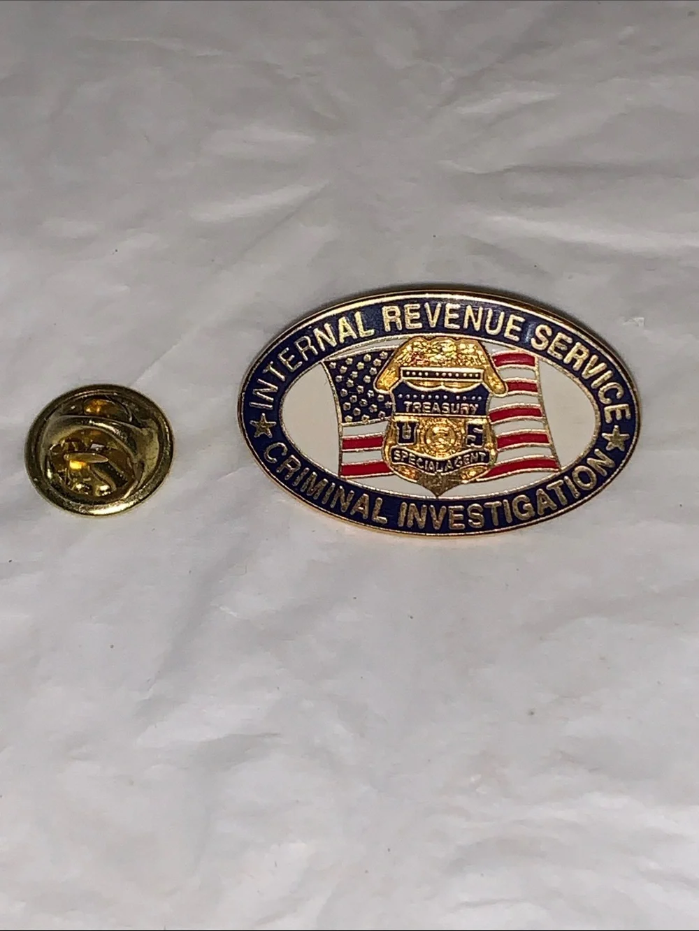 Internal Revenue Service Criminal Investigation Gold & Blue Oval Badge Pin